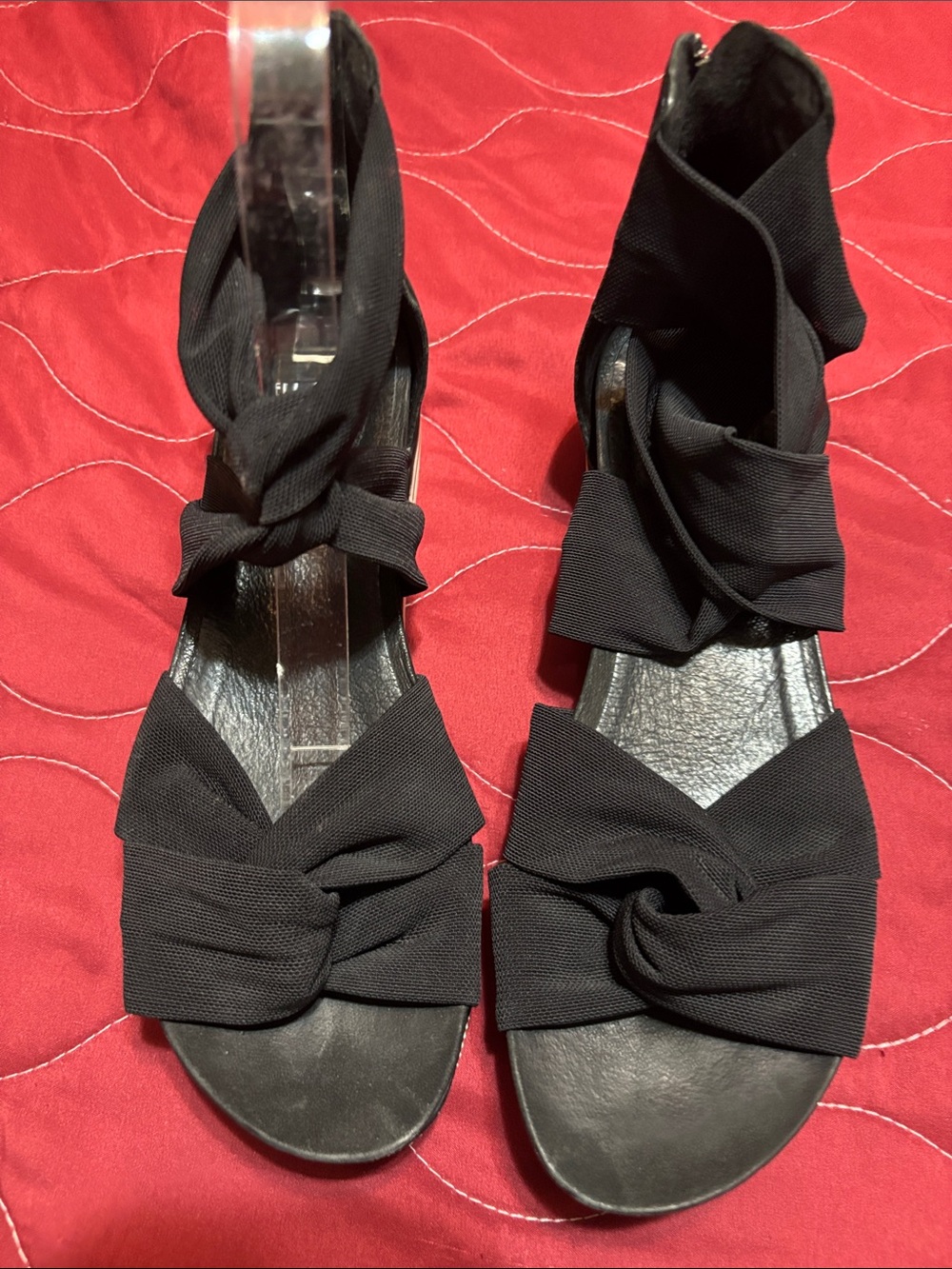 Eileen Fisher Black Knotted Ankle-Wrap Sandals